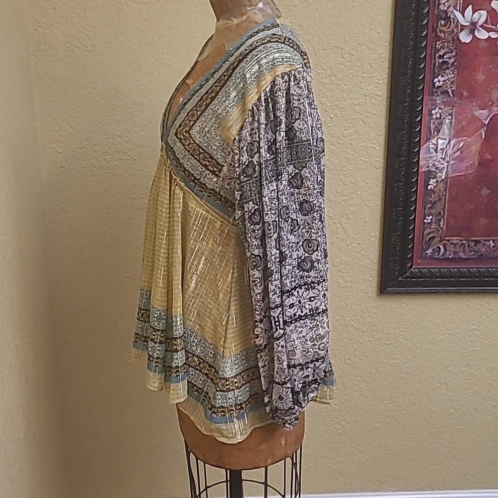 Womens Free People Aliyah Printed Metallic Sheer Boho Tunic Top Size XS - Picture 8 of 10